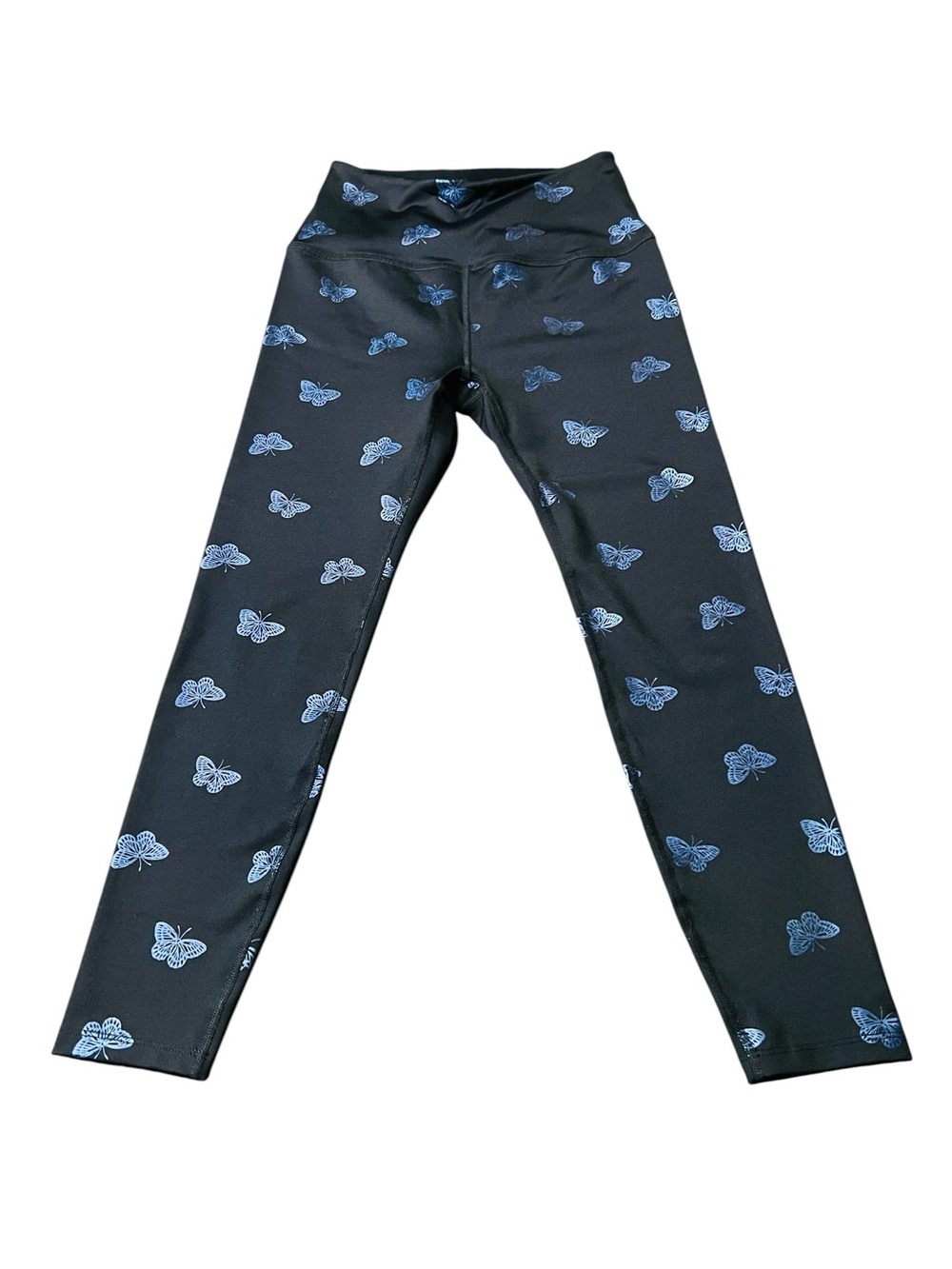 Beyond Yoga Women’s Black Leggings with Blue Butterfly Motif Size Small
